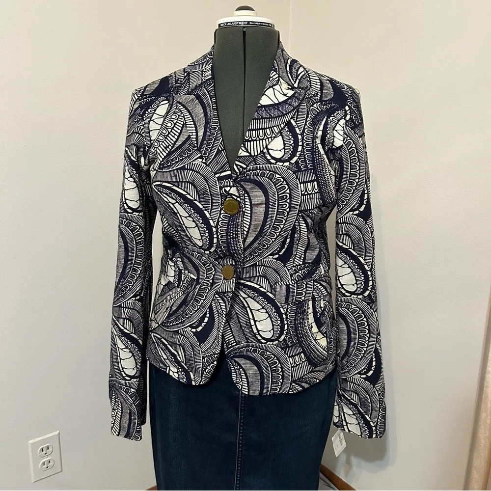 NWT Tory Burch navy and white print blazer size 12